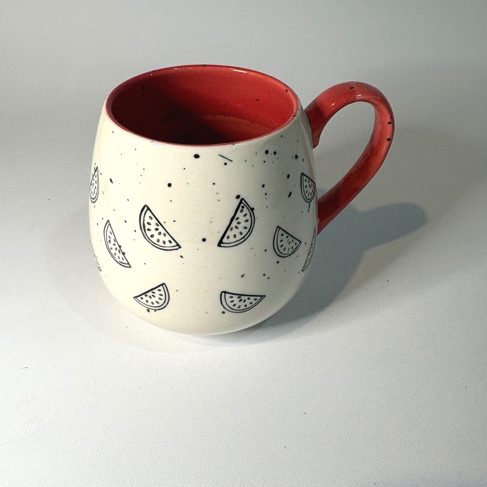 Meritage Watermelon Speckled Ceramic Coffee Mug Red White Hidden Graphic 4.5in